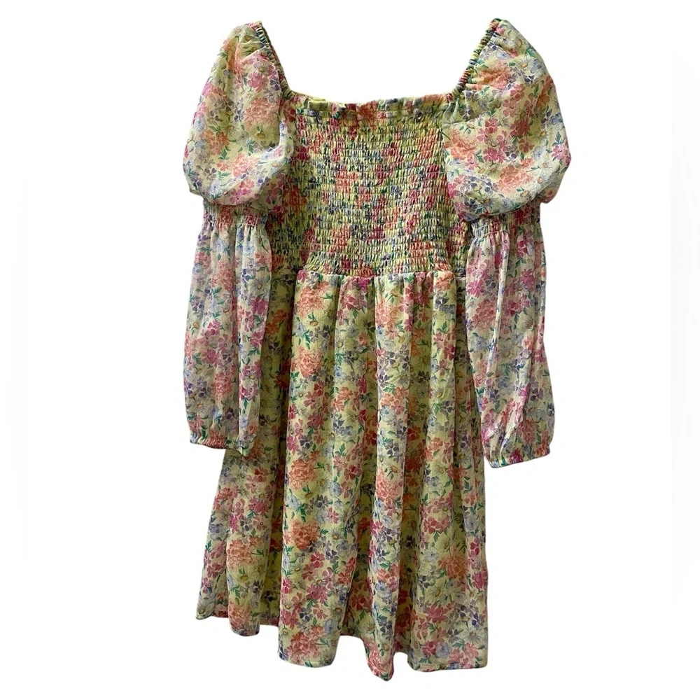 Franki by Francesca’s Yellow Floral Smocked Dress